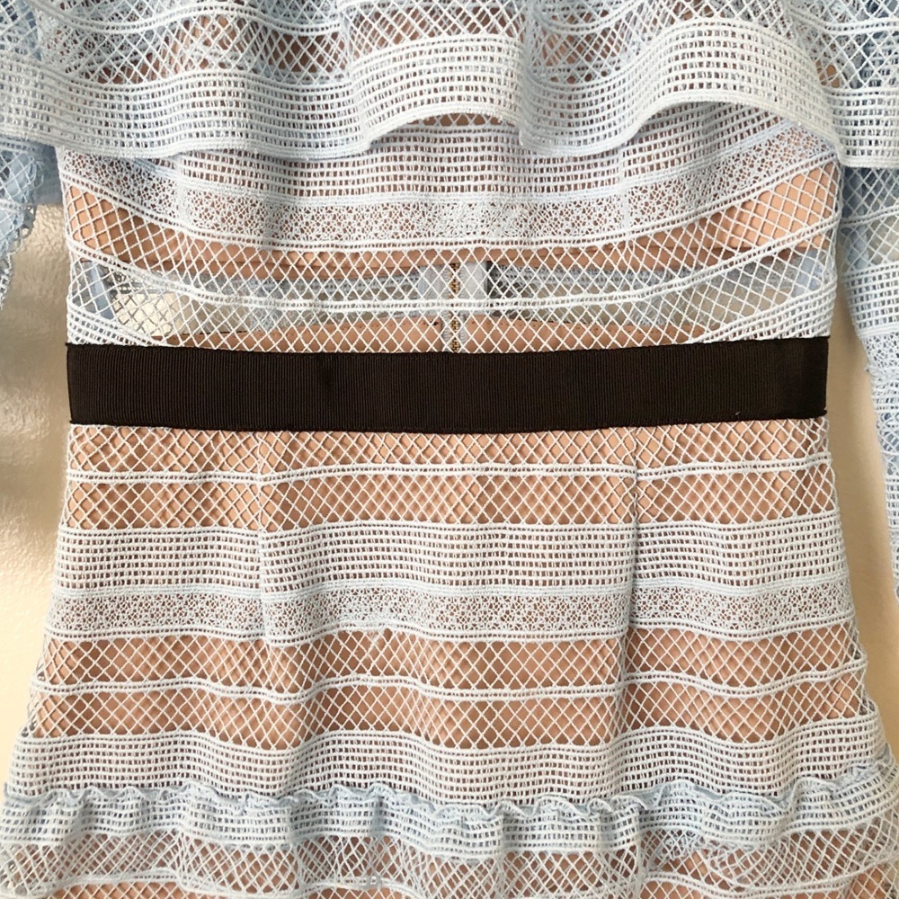 Self-Portrait Stripe Grid Mini Blue Lace Dress - Picture 4 of 9